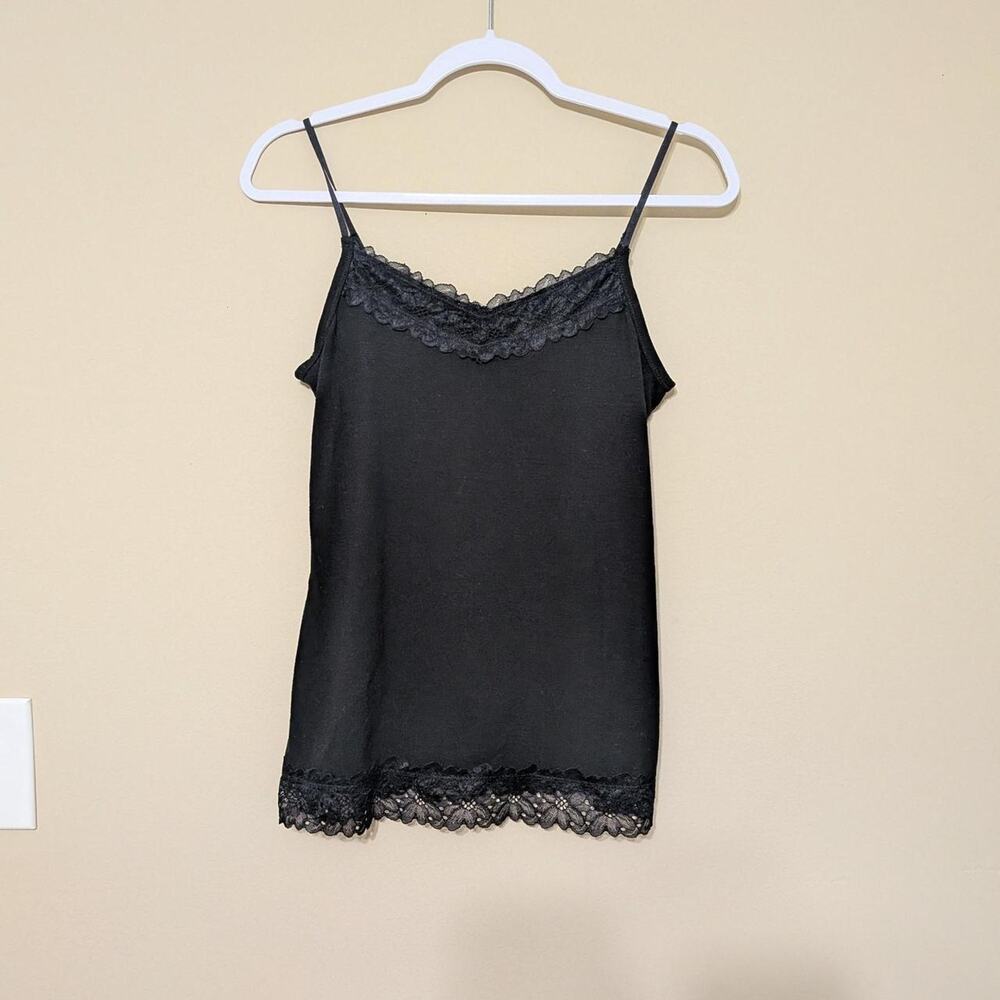 Black Lace Trim Elena Gilbert Style Whimsygoth Spaghetti V Neck Tank